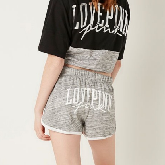 VS VICTORIA SECRET PINK SPELLOUT POCKETS VARSITY BOOTY LOGO SHORTS L LARGE - Picture 3 of 5